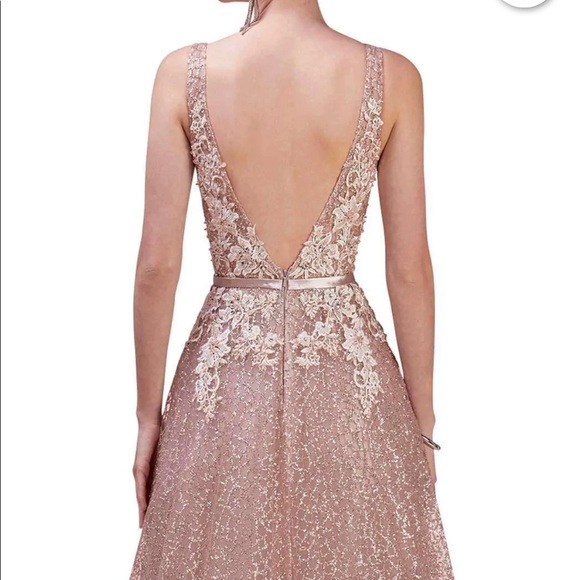 Stunning Andrea & Leo Couture Rose Gold  Sparkle, Embellished Prom Dress Sz 8 - Picture 7 of 15